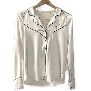 Zara Trafaluc Star print Long Sleeves Collared Blouse Sz S